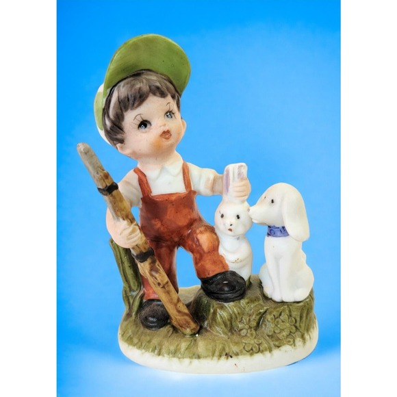 unknown Other - Vintage Boy Hunting Rabbit w/ Dog Figurine